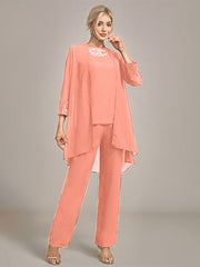 Navy Long Sleeves 3 Pieces Mother of the Bride Pant Suits