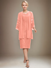 Sheath/Column Scoop Knee-Length Lace Mother of the Bride Dress With Sequins Beading