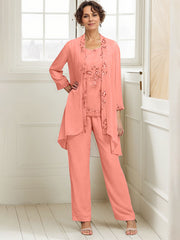 Elegant Appliques 3 Pieces Chiffon Mother of The Bride Jumpsuit with Wrap