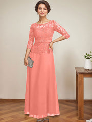 A-line Scoop Illusion Ankle-Length Chiffon Lace Mother of the Bride Dress With Rhinestone Beading