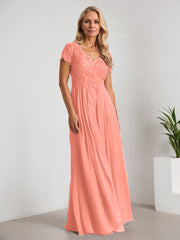 A-Line V-Neck Floor-Length Chiffon Mother of the Bride Dress