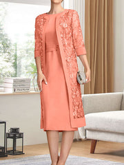Sheath/Column Scoop Knee-Length Chiffon Mother of the Bride Dress With Pleated Sequins