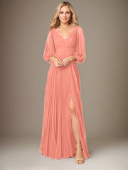 A-Line V-Neck Floor-Length Chiffon Mother of the Bride Dress