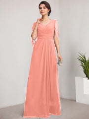 A-line V-Neck Floor-Length Chiffon Mother of the Bride Dress With Pleated