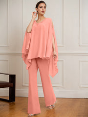 Separates Jumpsuit/Pantsuit V-Neck Floor-Length Chiffon Mother of the Bride Dress With Beading