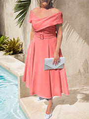 A-Line Off-The-Shoulder Tea-Length Chiffon Mother Of The Bride Dresses With Beading