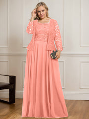 A-line Square Floor-Length Lace Chiffon Mother of the Bride Dress With Sequins