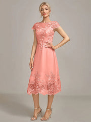 Dusty Rose A-Line Tea-Length Mother of the Bride Dress With Sequins
