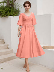 A-Line V-Neck 1/2 Sleeves Chiffon Mother Of The Bride Dresses With Lace