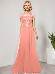 A-line Scoop Illusion Floor-Length Lace Chiffon Evening Dress With Sequins
