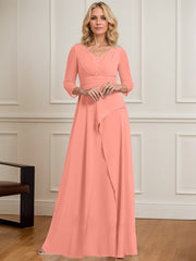 A-line V-Neck Floor-Length Chiffon Mother of the Bride Dress With Pleated Beading