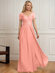 A-line V-Neck Floor-Length Chiffon Lace Mother of the Bride Dress