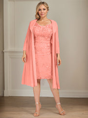 Sheath/Column V-Neck Knee-Length Lace Chiffon Mother of the Bride Dress