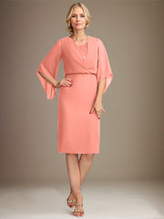 Sheath/Column V-Neck Knee-Length Lace Chiffon Mother of the Bride Dress With Sequins