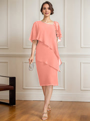 Sheath/Column Asymmetrical Knee-Length Chiffon Mother of the Bride Dress With Sequins Beading