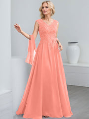 A-Line V-Neck Sleeveless Chiffon Mother Of The Bride Dresses With Lace