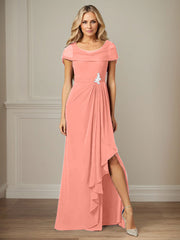 Dark Navy A-Line Side Slit Chiffon Dress Mother of the Bride Dress