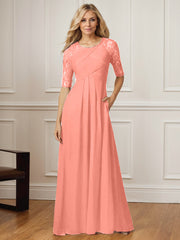 A-Line Square Neck Floor-Length Chiffon Mother of the Bride Dress