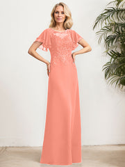 A-line Scoop Illusion Floor-Length Lace Chiffon Mother of the Bride Dress With Sequins