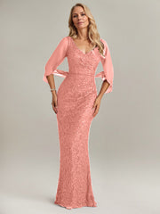 Mermaid V-Neck Floor-Length Chiffon Mother of the Bride Dress