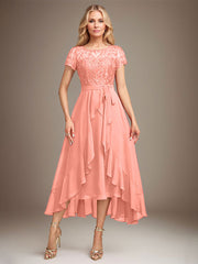 Asymmetrical Sequin Mother of Bride Dress with Appliques