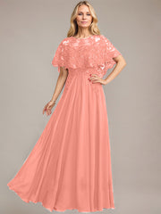 A-line Scoop Illusion Floor-Length Lace Chiffon Mother of the Bride Dress With Sequins