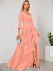 A-line V-Neck Floor-Length Chiffon Mother of the Bride Dress With Cascading Ruffles