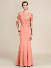 Grey Blue Mermaid Floor Length Chiffon Mother of Bride Dress With Appliques