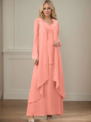 Elegant V-Neck Long Sleeves Floor-Length Mother Of The Bride Dresses WithWrap