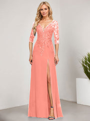 Sheath/Column V-Neck Floor-Length Lace Chiffon Mother of the Bride Dress With Sequins