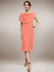 Sheath/Column Scoop Knee-Length Chiffon Mother of the Bride Dress With Beading