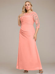 A-line Scoop Floor-Length Chiffon Lace Mother of the Bride Dress With Sequins Beading Pleated