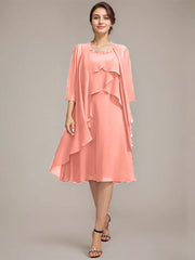 A-line Scoop Knee-Length Chiffon Mother of the Bride Dress With Beading