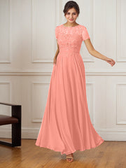 A-Line Boat-Neck Floor-Length Sequins Chiffon Mother of the Bride Dress