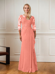 A-Line Floor-Length Scoop Chiffon Mother of Bride Dress