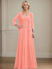A-Line Square Neckline Chiffon Mother Of The Bride Dresses With Lace