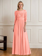 A-Line Scoop Floor-Length Sequins Chiffon Mother of the Bride Dress