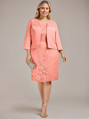 Sheath/Column Scoop Knee-Length Chiffon Lace Mother of the Bride Dress With Beading