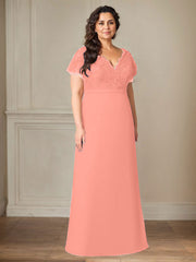 A-Line V-Neck Lace Chiffon Mother of the Bride Dress
