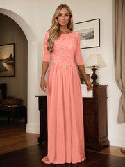 A-Line Scoop Floor-Length Chiffon Mother of the Bride Dress