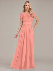 A-Line Scoop Floor-Length Chiffon Mother of the Bride Dress