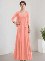 A-line Square Floor-Length Lace Chiffon Mother of the Bride Dress With Sequins