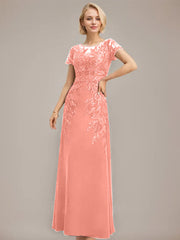 Sheath/Column Scoop Illusion Floor-Length Lace Chiffon Mother of the Bride Dress With Sequins