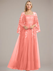 A-line Square Floor-Length Tulle Lace Sequin Mother of the Bride Dress