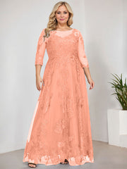 A-line Scoop Illusion Floor-Length Tulle Lace Mother of the Bride Dress With Sequins