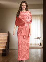 Sheath/Column Scoop Neck Floor-Length Lace/Silk Like Satin Mother Of The Bride Dresses