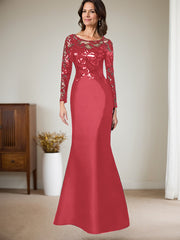Scoop Neck Long Sleeves Floor-Length Satin/Sequined Mother Of The Bride Dresses