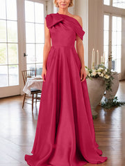 A-Line One-Shoulder Sleeveless Satin Mother Of The Bride Dresses With Bow