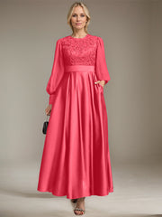 A-line Scoop Ankle-Length Lace Satin Chiffon Mother of the Bride Dress With Sequins