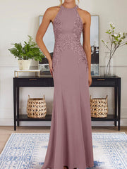 Dusty Blue Sheath Halter Long Mother of Bride Dress With Appliques